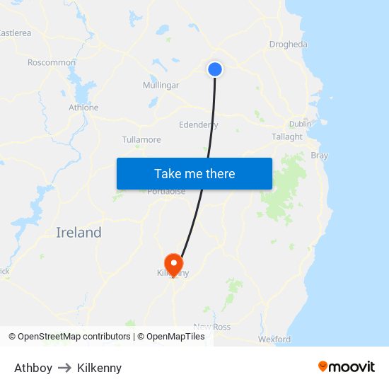 Athboy to Kilkenny map