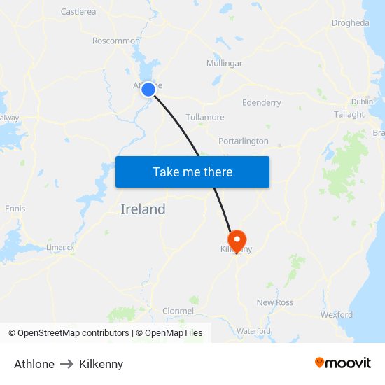 Athlone to Kilkenny map