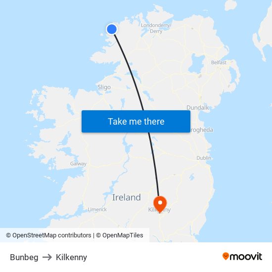 Bunbeg to Kilkenny map