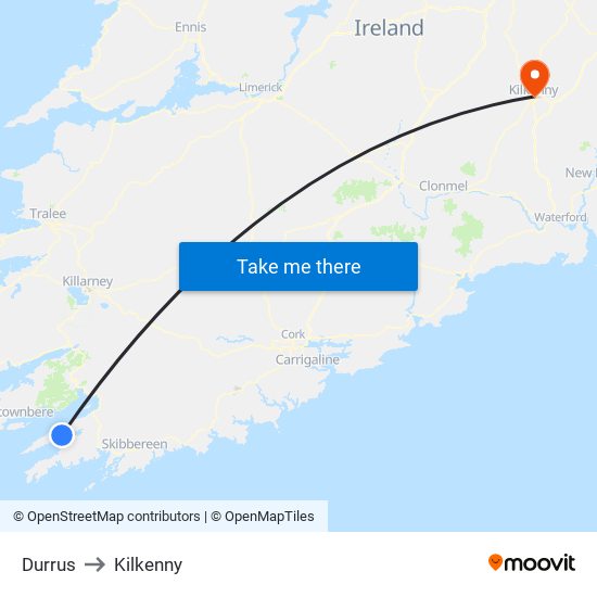 Durrus to Kilkenny map