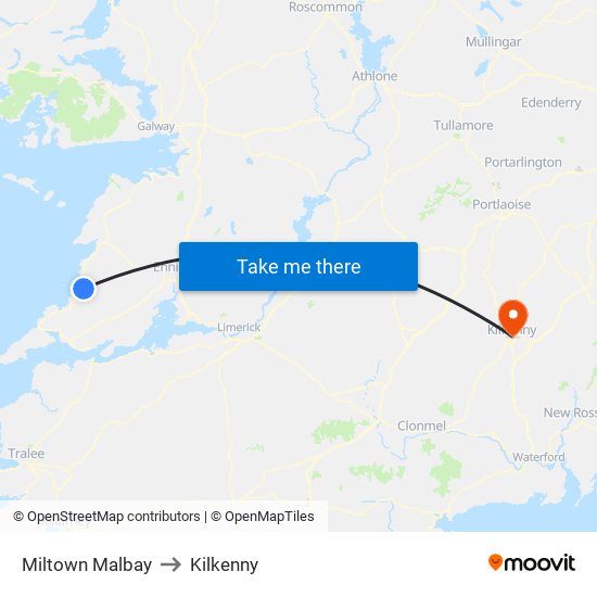 Miltown Malbay to Kilkenny map