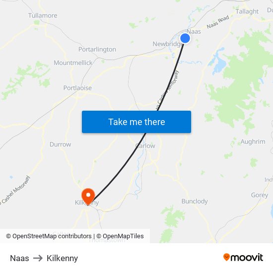 Naas to Kilkenny map