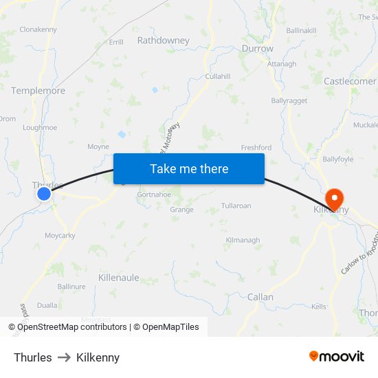 Thurles to Kilkenny map