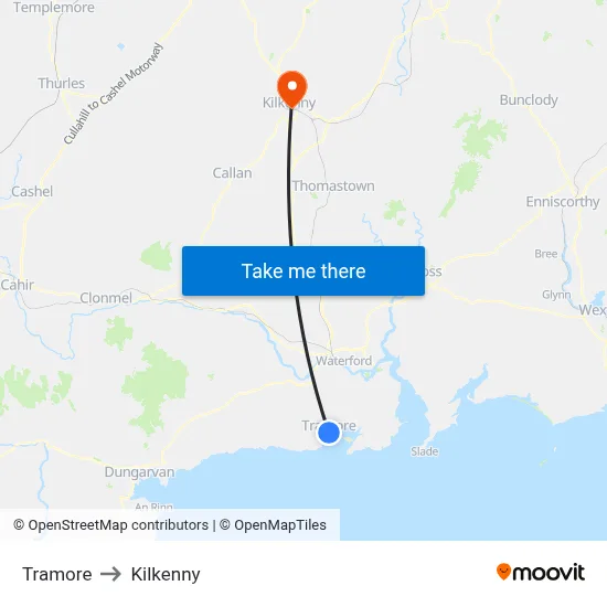 Tramore to Kilkenny map