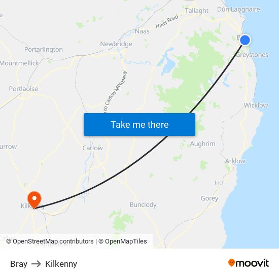 Bray to Kilkenny map