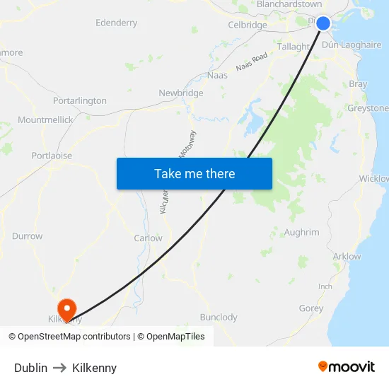 Dublin to Kilkenny map