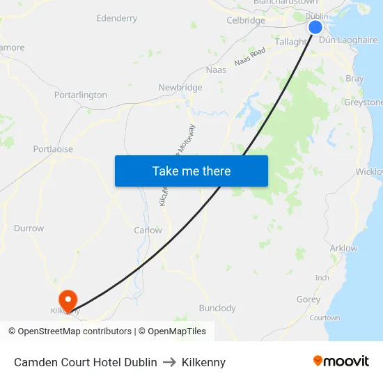 Camden Court Hotel Dublin to Kilkenny map