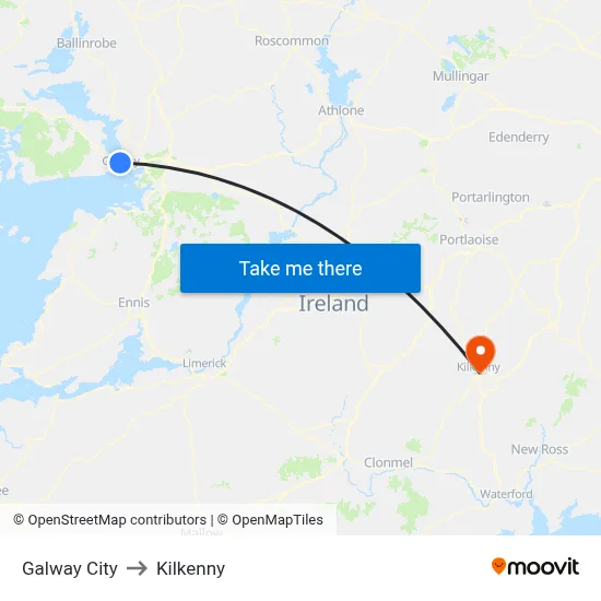 Galway City to Kilkenny map