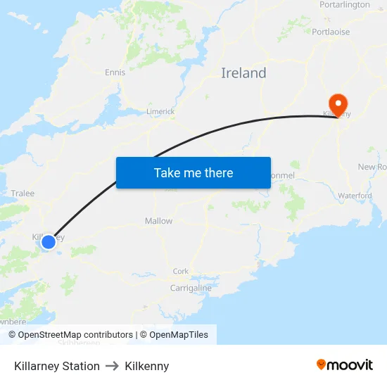 Killarney Station to Kilkenny map
