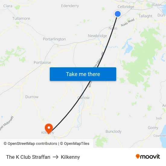 The K Club Straffan to Kilkenny map