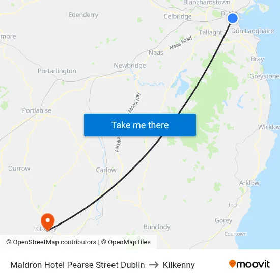 Maldron Hotel Pearse Street Dublin to Kilkenny map