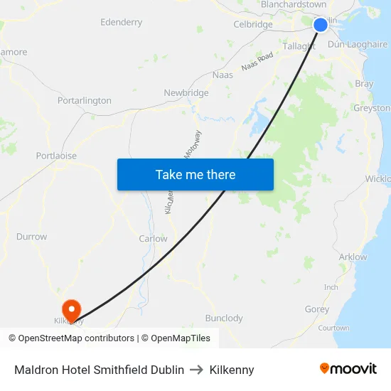 Maldron Hotel Smithfield Dublin to Kilkenny map