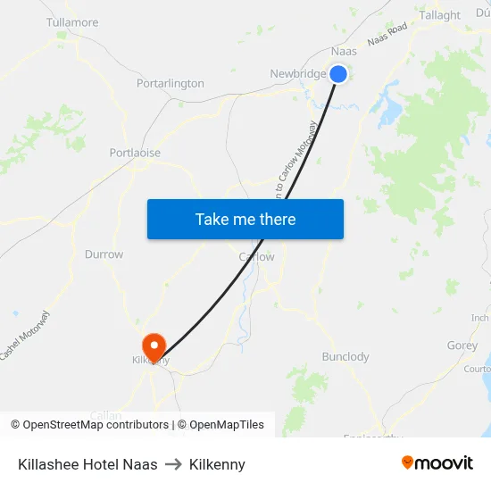 Killashee Hotel Naas to Kilkenny map