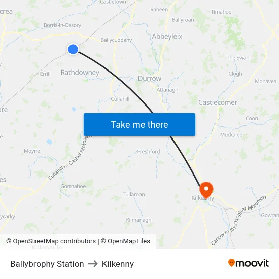 Ballybrophy Station to Kilkenny map