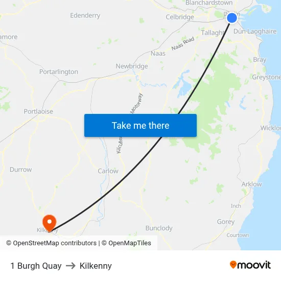 1 Burgh Quay to Kilkenny map