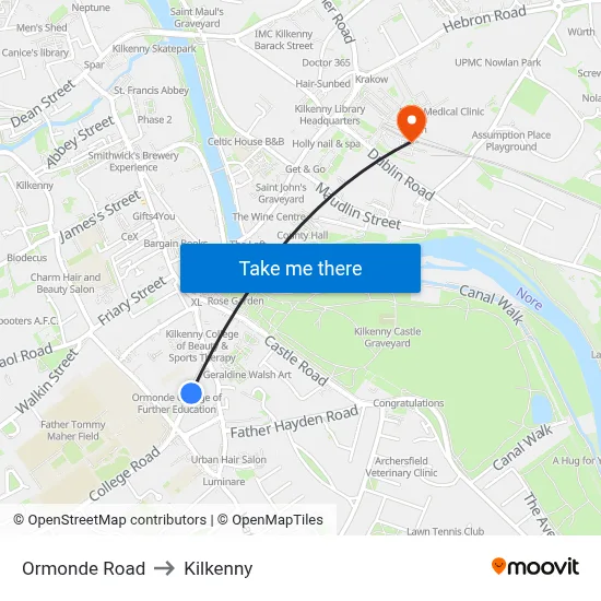 Ormonde Road to Kilkenny map