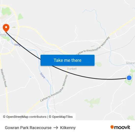 Gowran Park Racecourse to Kilkenny map