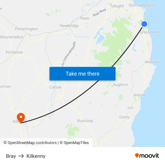 Bray to Kilkenny map