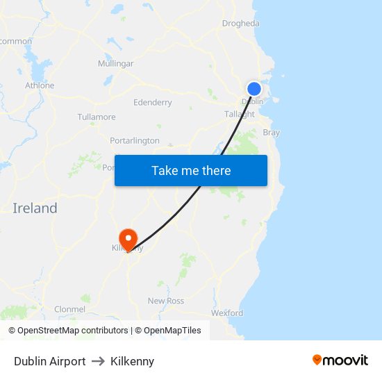 Dublin Airport to Kilkenny map