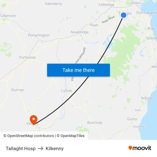 Tallaght Hosp to Kilkenny map