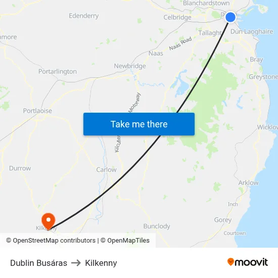 Dublin Busáras to Kilkenny map