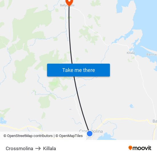 Crossmolina to Killala map