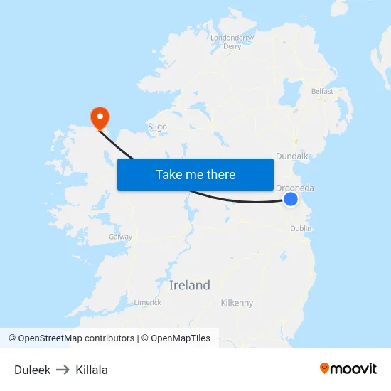 Duleek to Killala map