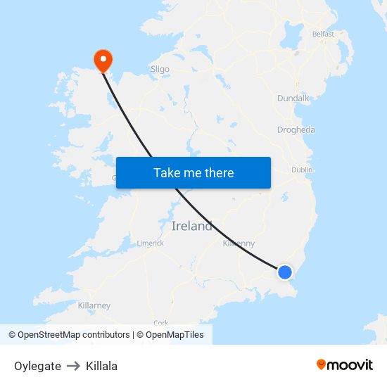 Oylegate to Killala map