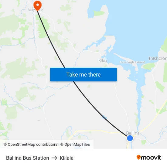 Ballina Bus Station to Killala map