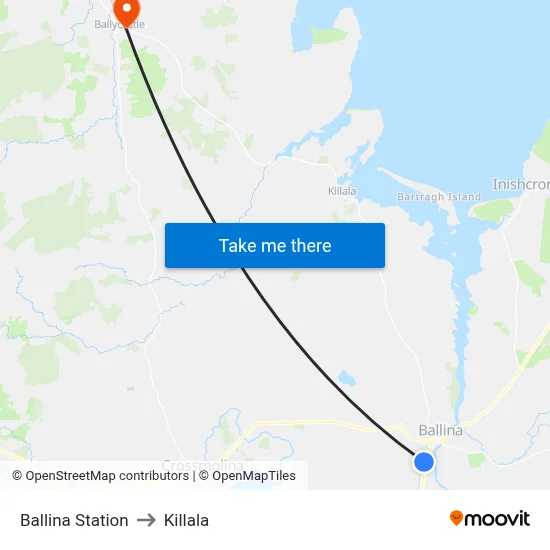 Ballina Station to Killala map