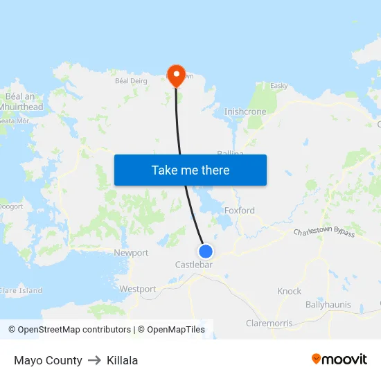 Mayo County to Killala map