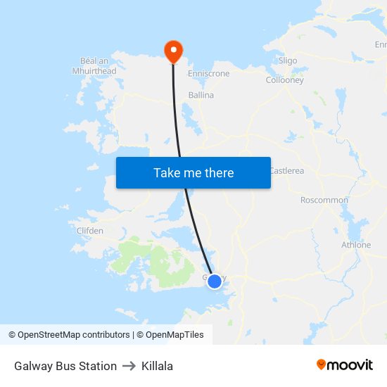 Galway Bus Station to Killala map