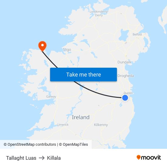 Tallaght Luas to Killala map