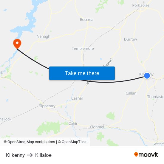 Kilkenny to Killaloe map