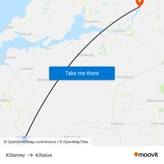 Killarney to Killaloe map