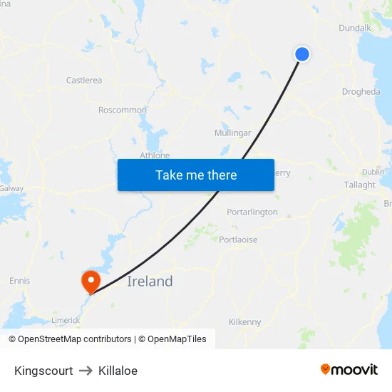 Kingscourt to Killaloe map