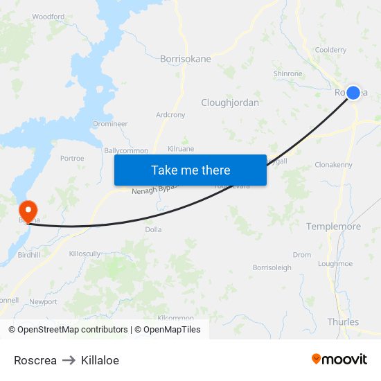 Roscrea to Killaloe map