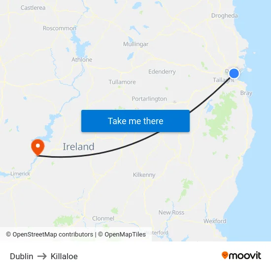 Dublin to Killaloe map