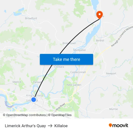 Limerick Arthur's Quay to Killaloe map