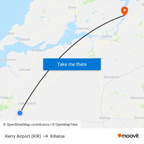 Kerry Airport (KIR) to Killaloe map