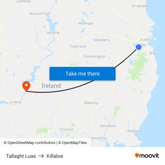 Tallaght Luas to Killaloe map