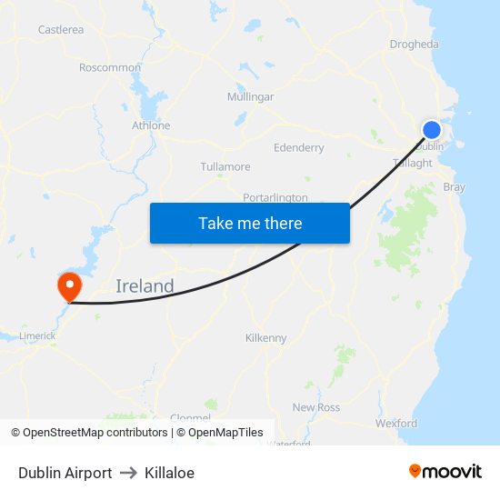 Dublin Airport to Killaloe map