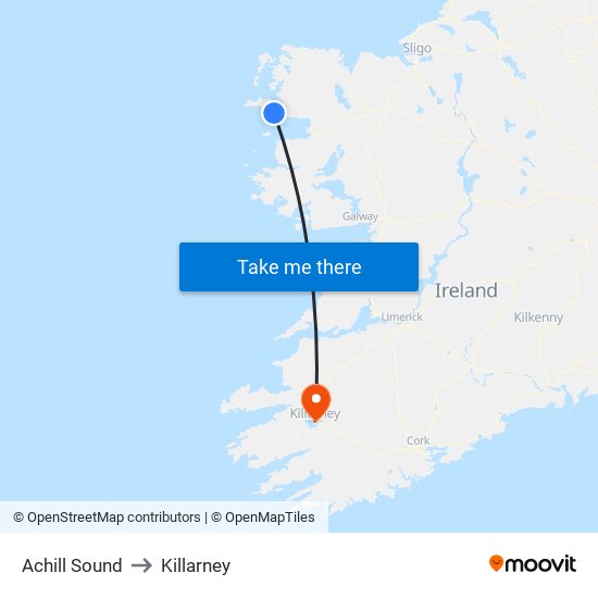 Achill Sound to Killarney map