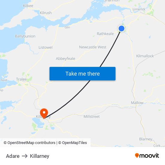 Adare to Killarney map