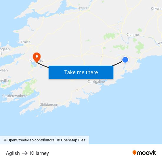 Aglish to Killarney map