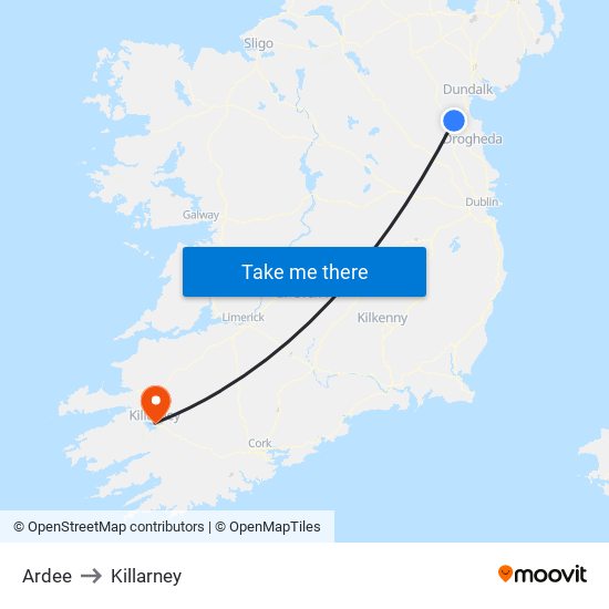 Ardee to Killarney map