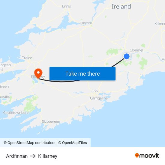 Ardfinnan to Killarney map