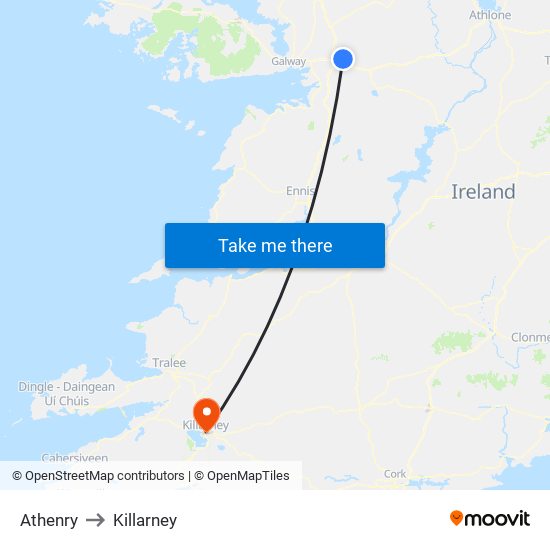 Athenry to Killarney map