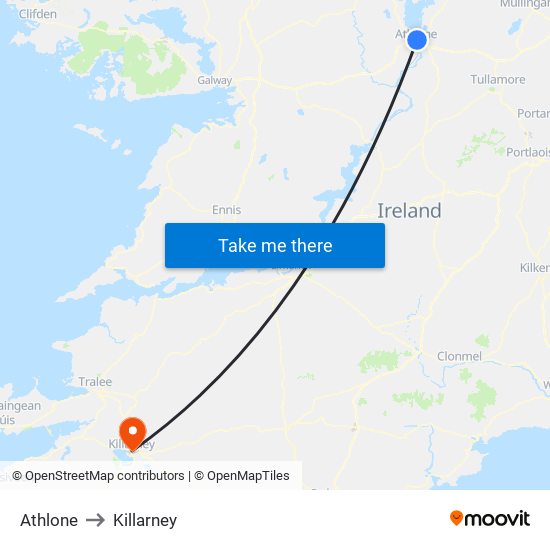 Athlone to Killarney map