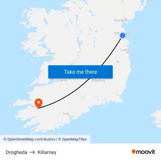 Drogheda to Killarney map